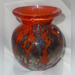 Murano Hand Blown Confetti Bubble Vase Orange/Blues/Greens/Metallic